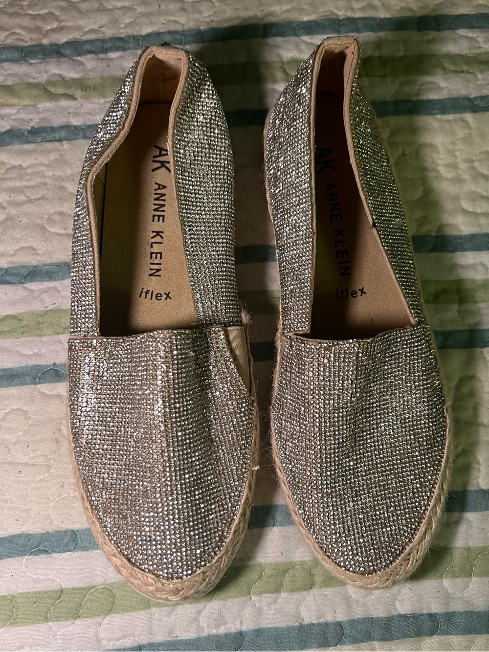 Anne Klein iFlex Silver Rhinestone Espadrille Flats